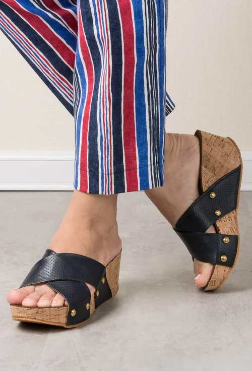 Sandale bleumarin din piele naturala Elionor