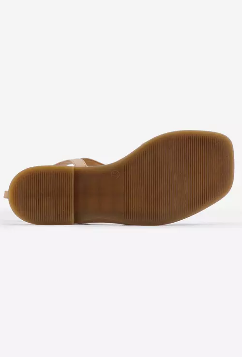 Sandale cappuccino din piele cu varf patrat
