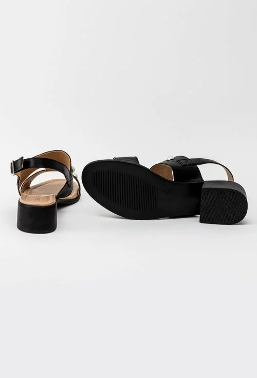 Sandale casual negre din piele naturala Perla