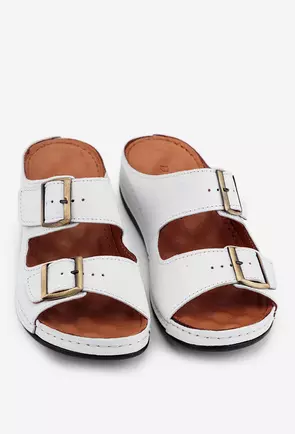 Sandale confort albe din piele naturala