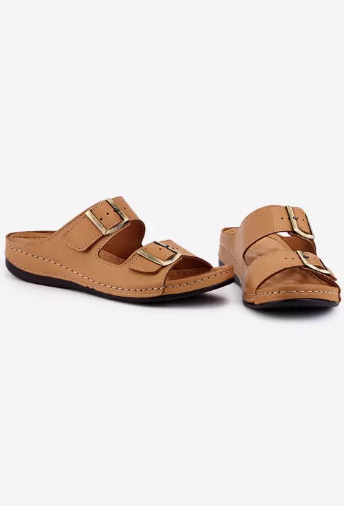 Sandale confort maro din piele naturala