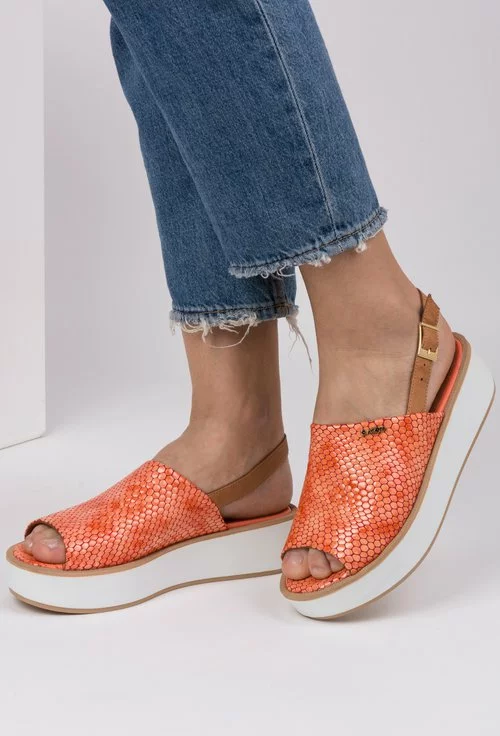 Sandale portocaliu cu maro din piele naturala Camille