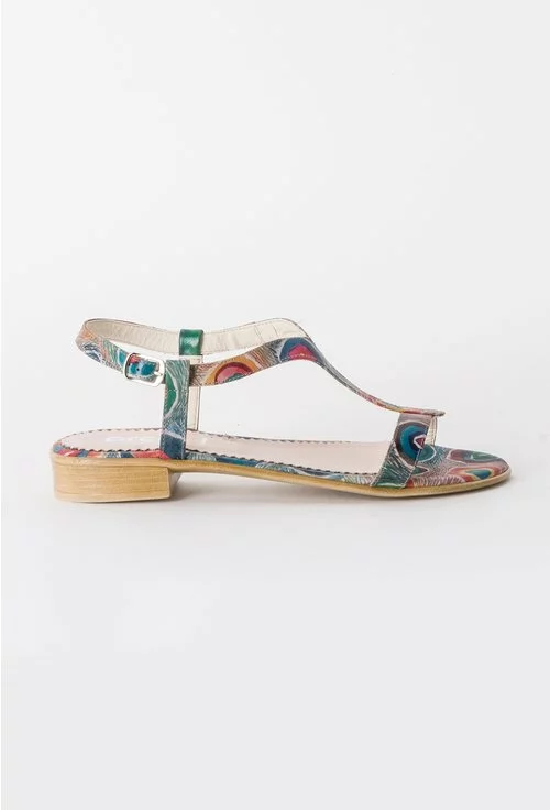 Sandale cu imprimeu multicolor din piele naturala Ivona