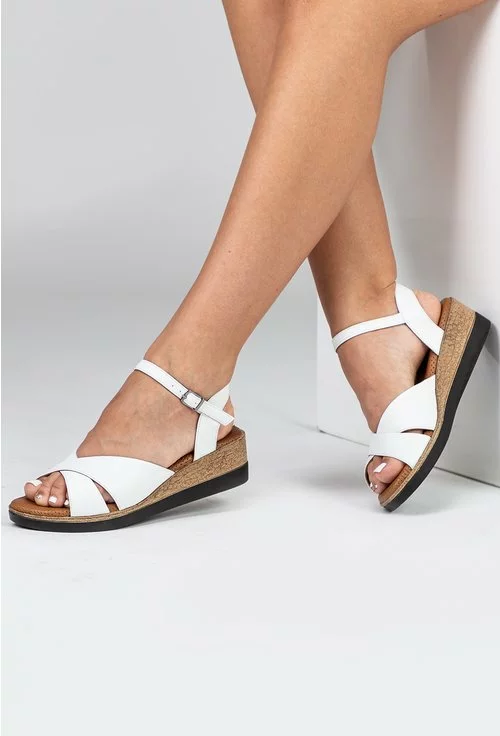 Sandale cu platforma albe din piele naturala Iasmi