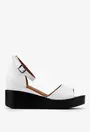 Sandale dama albe din piele cu platforma