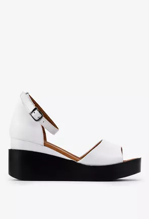 Sandale dama albe din piele cu platforma