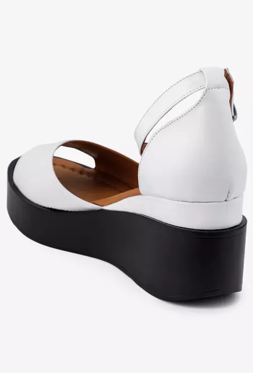 Sandale dama albe din piele cu platforma