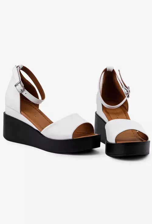 Sandale dama albe din piele cu platforma
