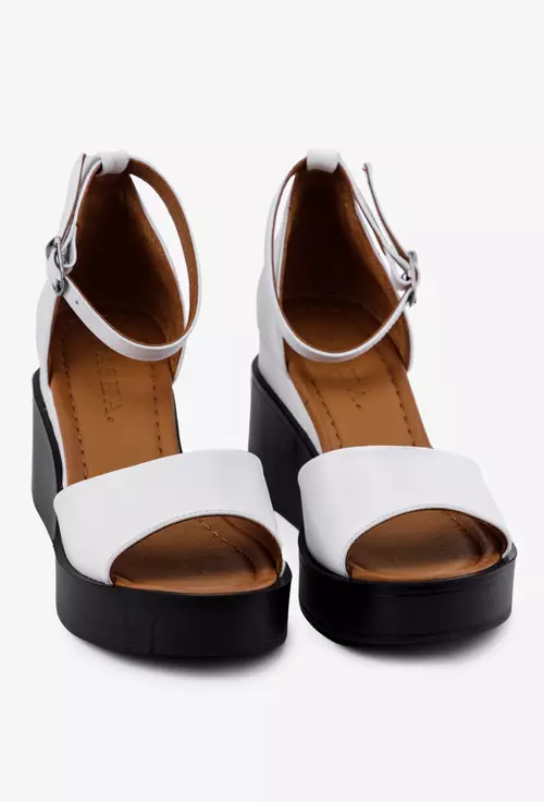 Sandale dama albe din piele cu platforma