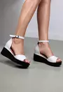 Sandale dama albe din piele cu platforma