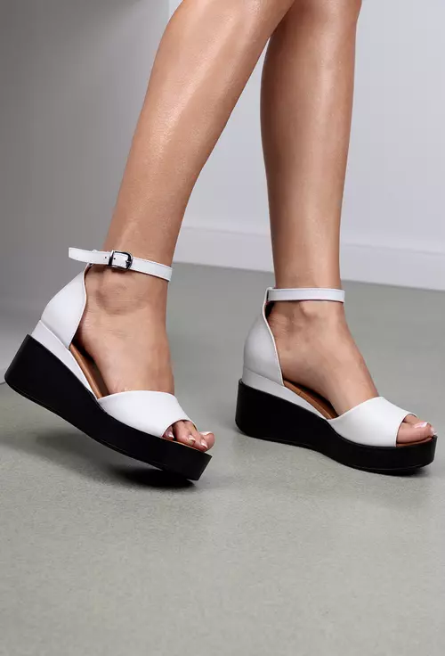 Sandale dama albe din piele cu platforma