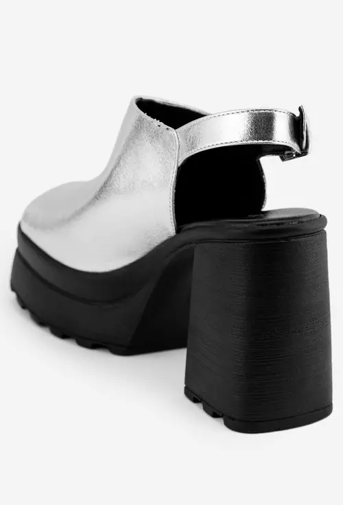 Sandale dama argintii din piele cu platforma