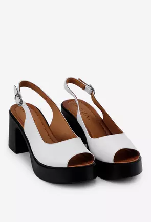 Sandale dama din piele alba cu platforma