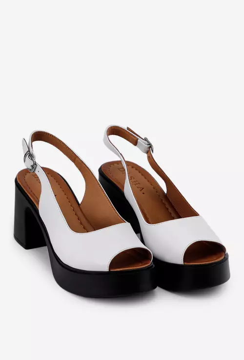 Sandale dama din piele alba cu platforma