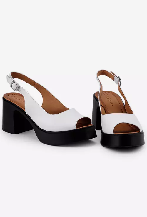 Sandale dama din piele alba cu platforma
