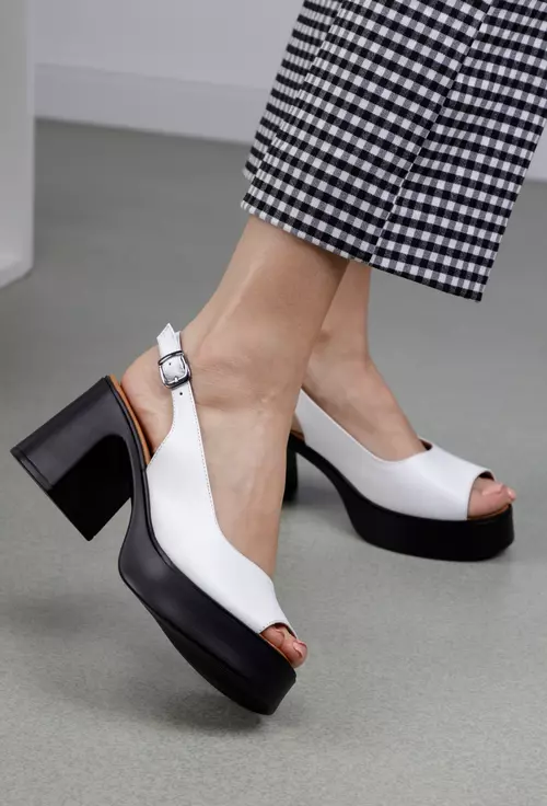 Sandale dama din piele alba cu platforma
