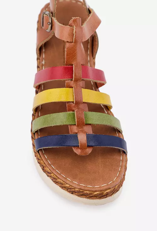 Sandale dama multicolore din piele naturala