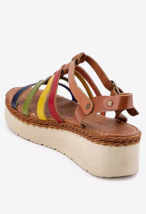 Sandale dama multicolore din piele naturala