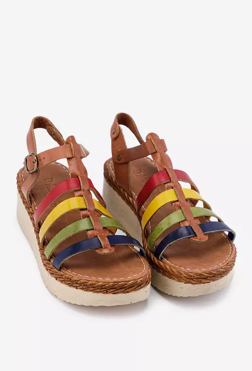 Sandale dama multicolore din piele naturala