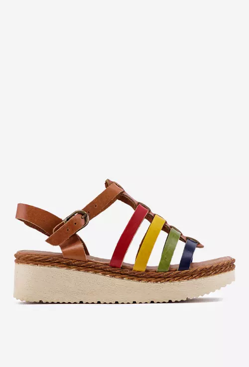 Sandale dama multicolore din piele naturala