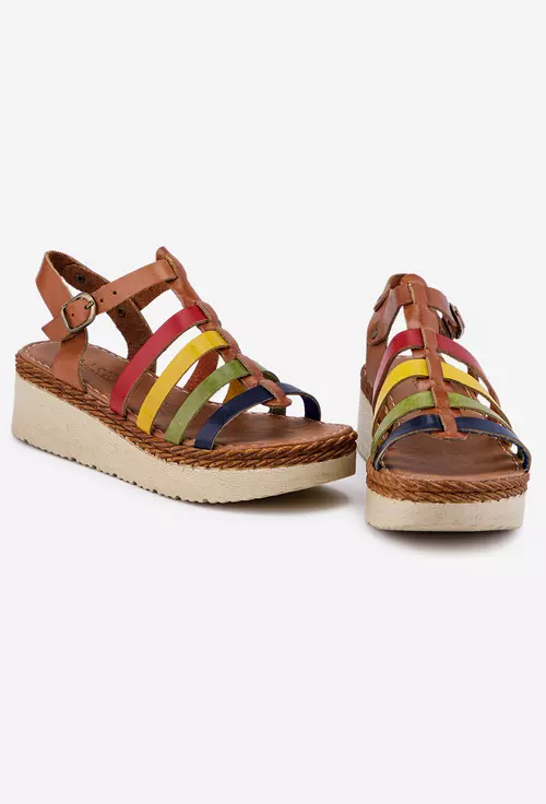 Sandale dama multicolore din piele naturala