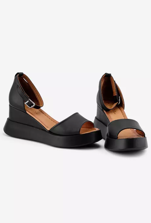 Sandale dama negre din piele cu platforma