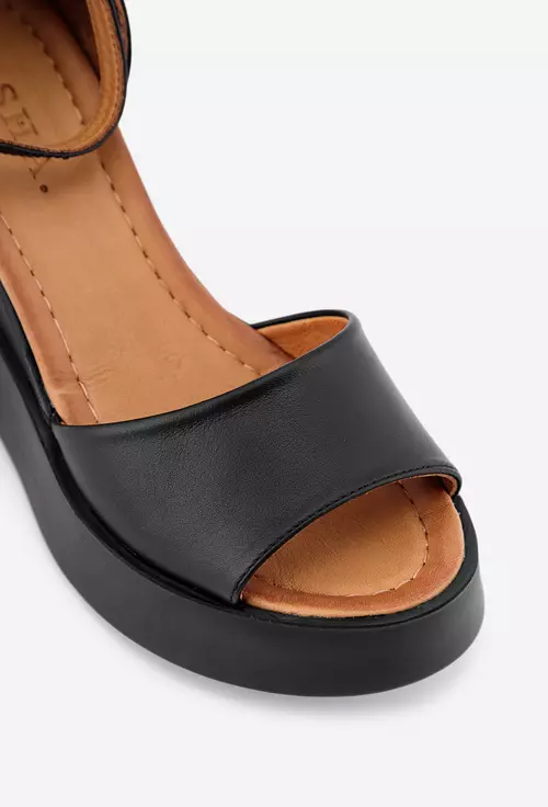 Sandale dama negre din piele cu platforma