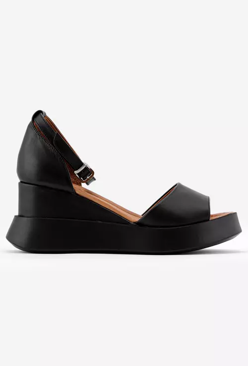 Sandale dama negre din piele cu platforma