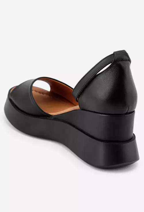 Sandale dama negre din piele cu platforma
