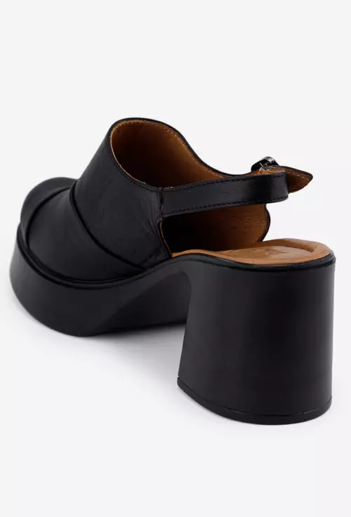 Sandale dama negre din piele cu varful acoperit