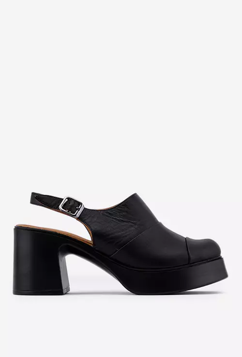 Sandale dama negre din piele cu varful acoperit