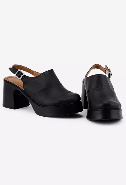 Sandale dama negre din piele cu varful acoperit
