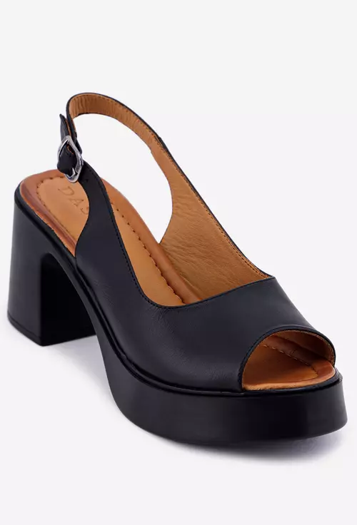 Sandale dama negre realizate din piele cu platforma