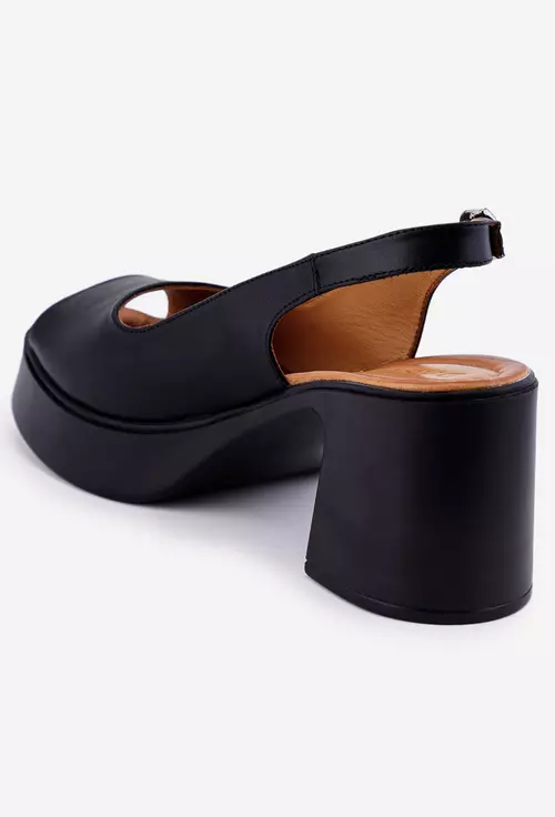Sandale dama negre realizate din piele cu platforma