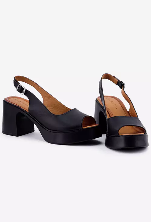Sandale dama negre realizate din piele cu platforma