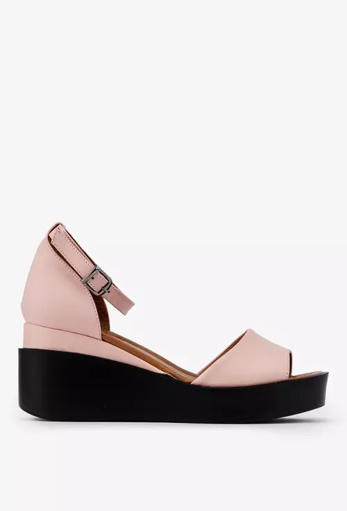 Sandale dama roz din piele cu platforma