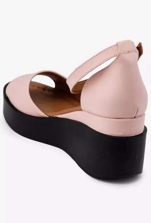 Sandale dama roz din piele cu platforma
