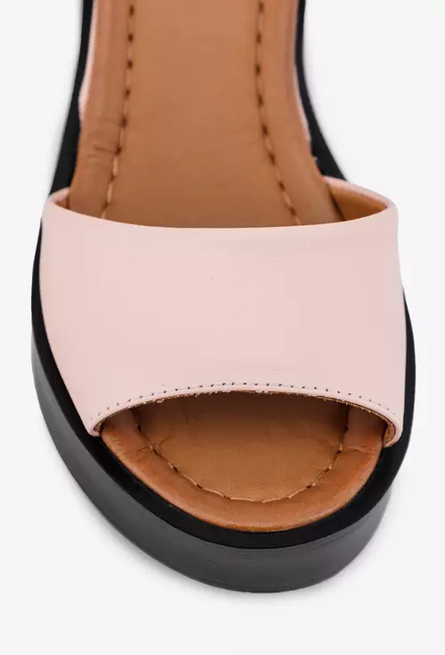 Sandale dama roz din piele cu platforma