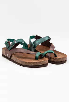 Sandale din piele in nuante de verde si maro