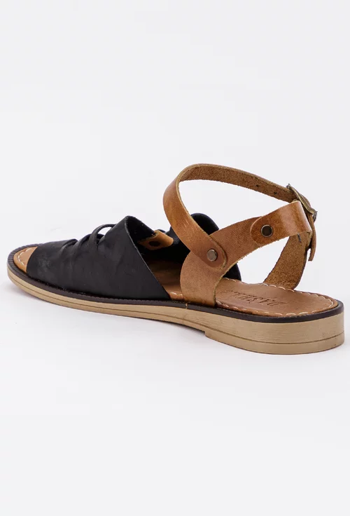 Sandale din piele in nuante maro si negru