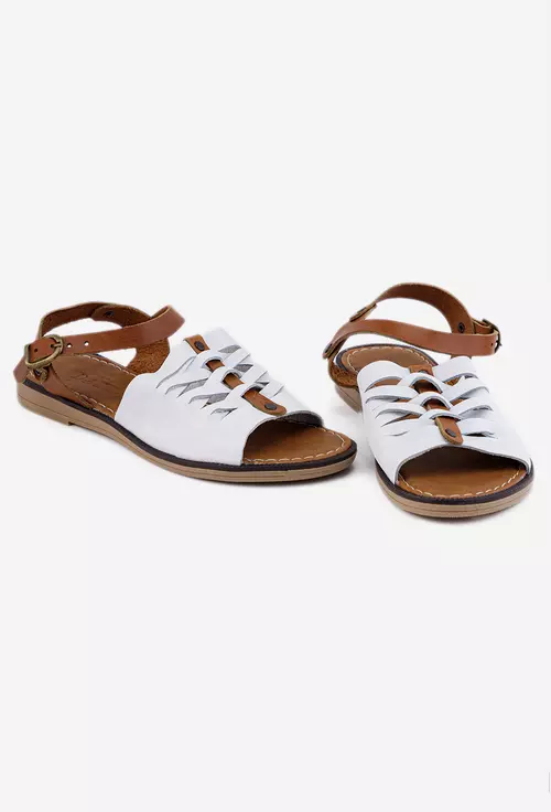 Sandale din piele maro cu alb