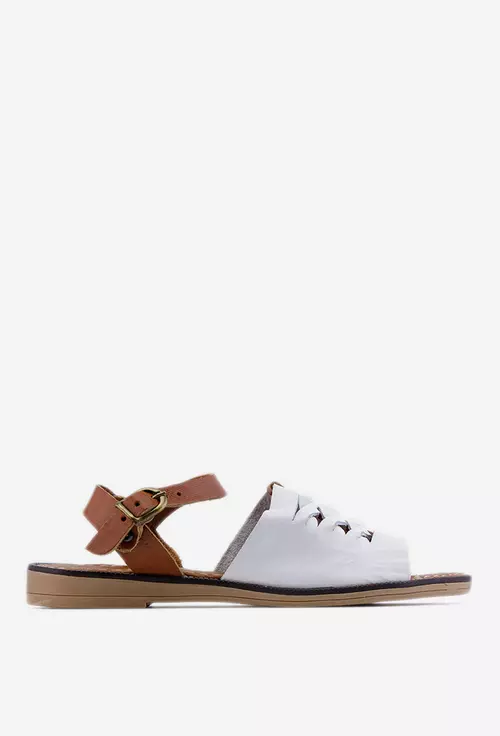 Sandale din piele maro cu alb