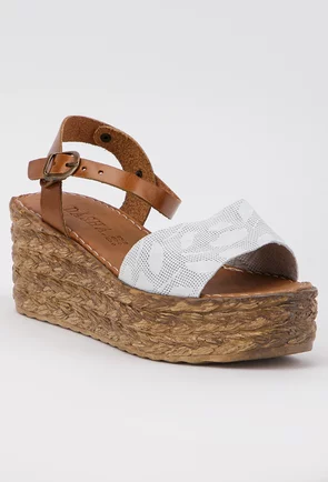 Sandale din piele maro cu alb si talpa inalta