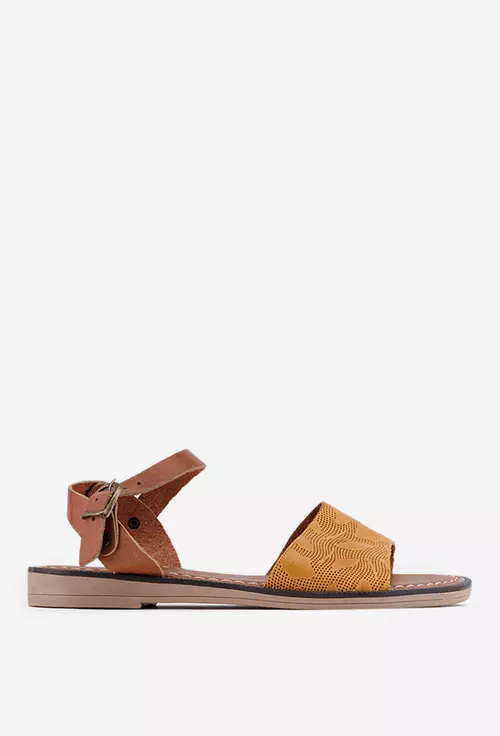 Sandale din piele maro cu galben mustar