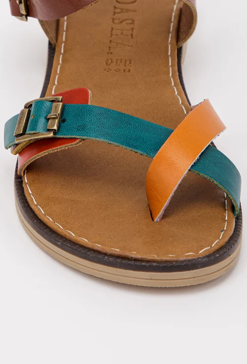 Sandale din piele multicolora cu doua catarame