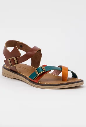 Sandale din piele multicolora cu doua catarame