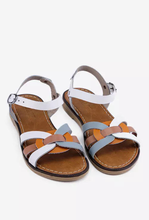 Sandale din piele naturala alba cu detalii multicolore