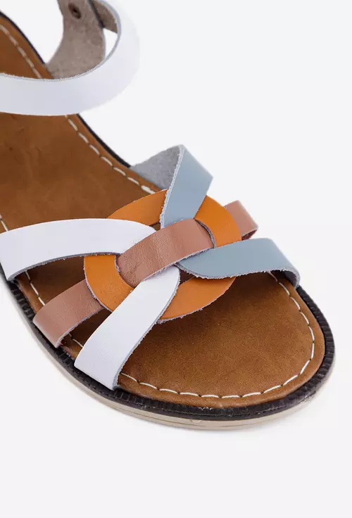 Sandale din piele naturala alba cu detalii multicolore