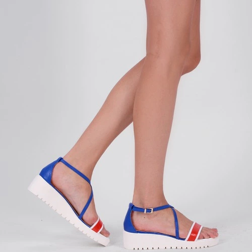 Sandale albastru cu rosu din piele naturala Beck