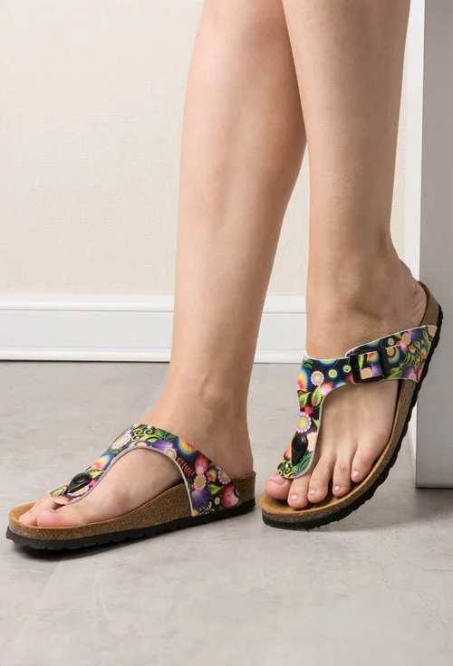 Sandale din piele naturala cu imprimeu floral Carina